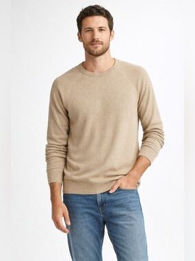 J.Crew Men’s Medium Beige 100% Cotton Textured Knit Sweater NWT Raglan Sleeve